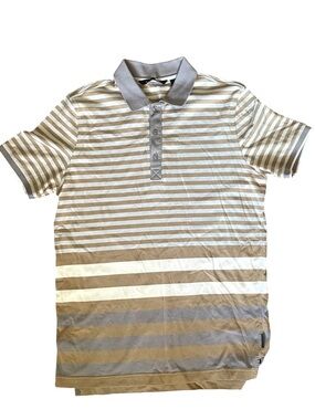 Sean John Horizontal Striped Polo in Beige, Gray and White
